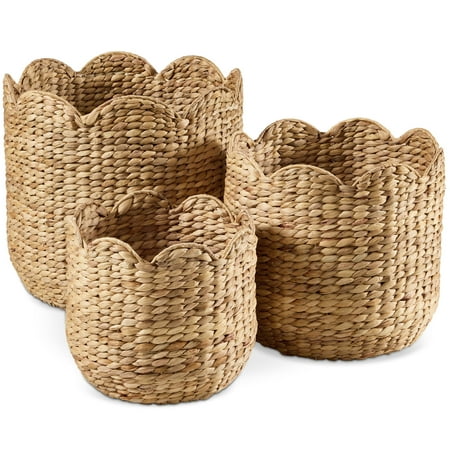 Best Choice Products Scalloped 3PC Water Hyacinth Nesting Baskets - Natural - L1 - 1364
