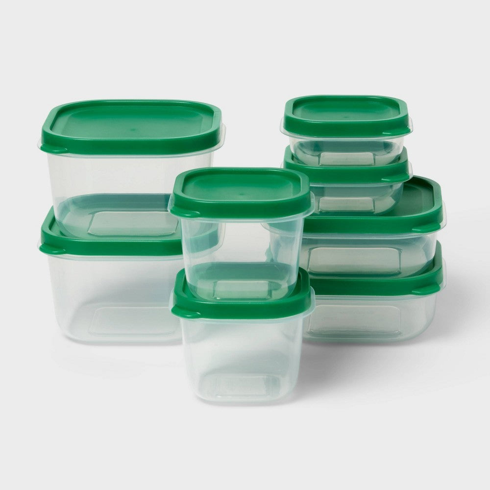16pc (set of 8) Plastic Food Storage Container Set Green - Room Essentials  - 1170