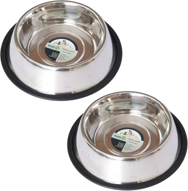 Iconic Pet Stainless Steel Non-Skid Pet Bowl, Rust Free, Odor Resistant, Ideal for Dogs and Cats -J11-0610