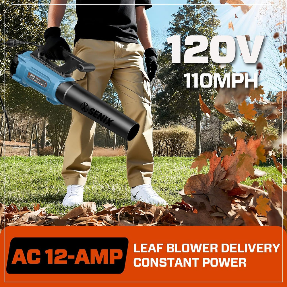 SENIX 12 AMP Handheld Electric Leaf Blower, Up to 700 CFM and 110 MPH, Variable Speed, Lightweight, 120v (BLAE12-M) 1845