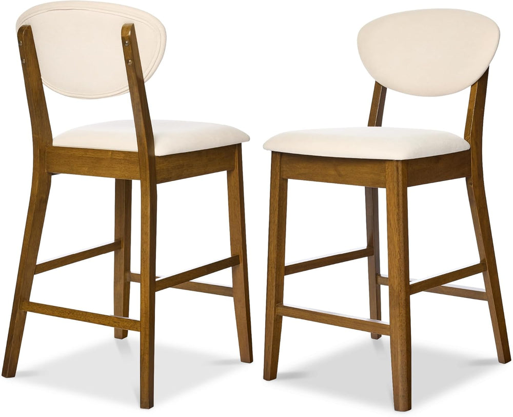 Best Choice Set of 2 Mid-Century Counter Bar Stools — Walnut/Cream — F103