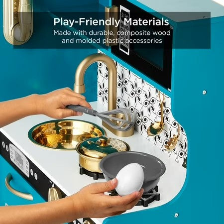 Best Choice Products Pretend Play Kitchen Wooden Toy Set for Kids w/ Telephone, Utensils, Oven, Microwave - Teal - B11 - 1482