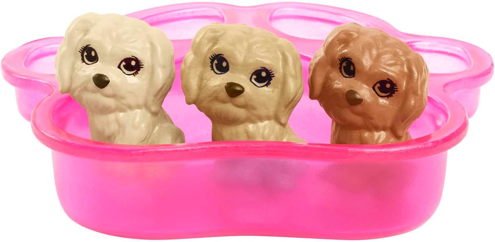 Barbie Doll & Pets Set, Blonde with Mommy Dog, 3 Newborn Puppies with Color-Change Feature & Pet Accessories 1353
