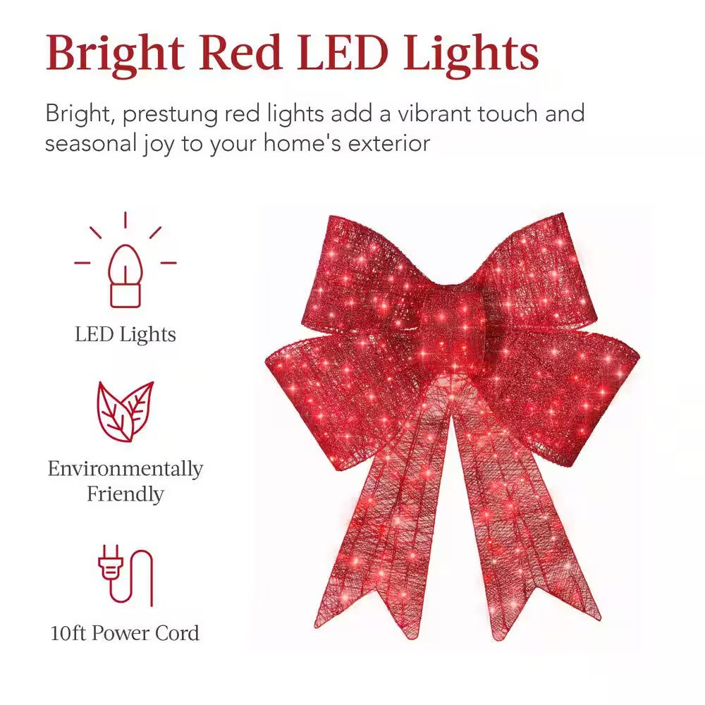 Best Choice Products 36 in. Pre-Lit XL Christmas Bow, Large Outdoor Decoration with 8 LED Light Functions and Hook 1977