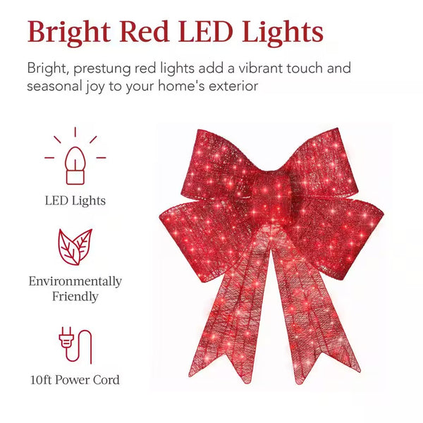 Best Choice Products 36 in. Pre-Lit XL Christmas Bow, Large Outdoor Decoration with 8 LED Light Functions and Hook 1977