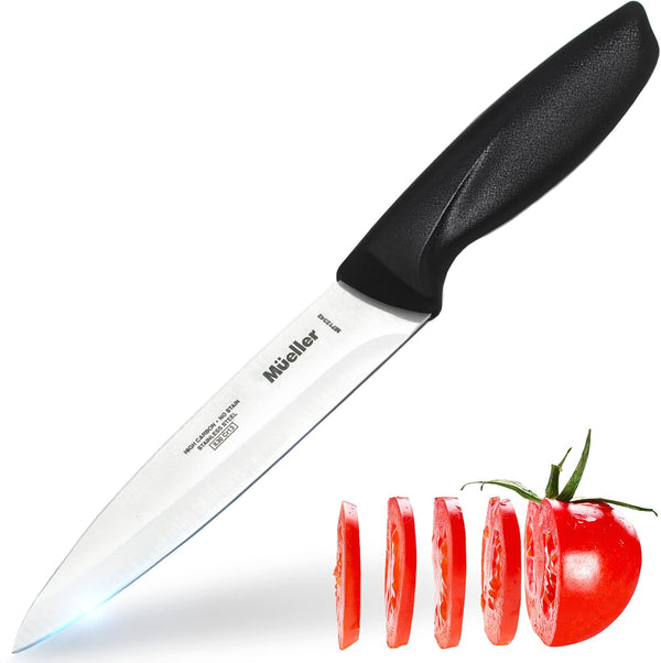 Mueller 6-inch High Carbon Stainless Steel Deba Knife, Double Bevel Blade with Comfort Handle - B13 - 1341