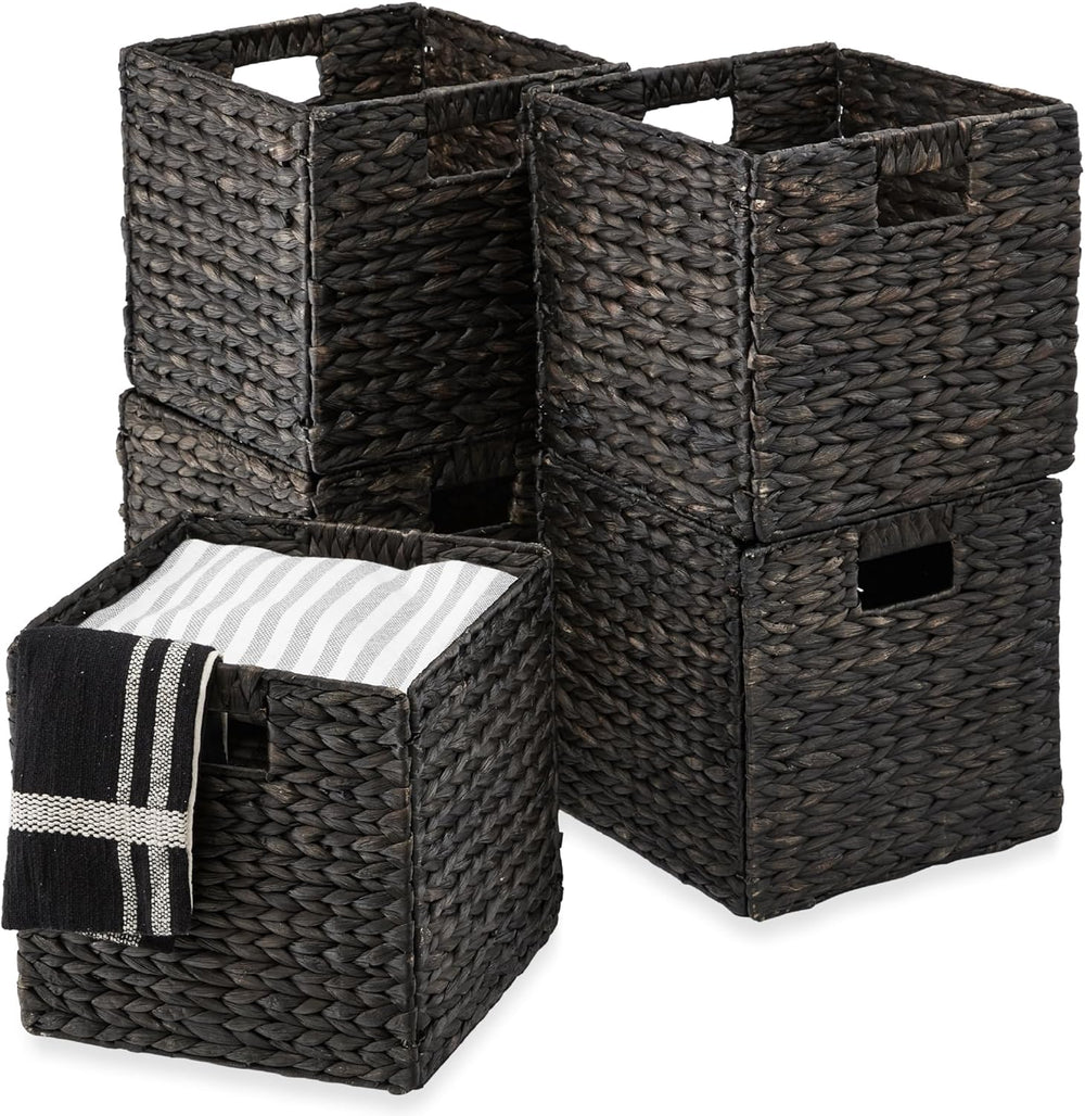 Water Hyacinth Cube Storage Baskets, 12×12in, Set of 5 — Black — F106