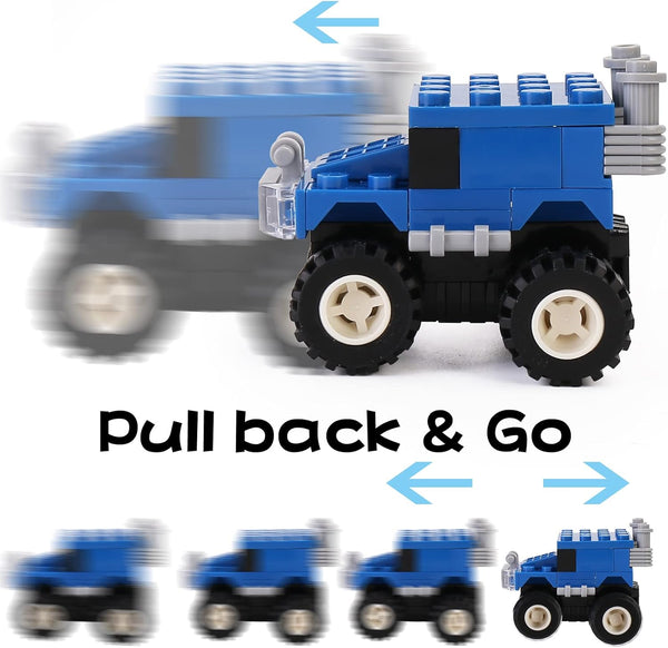 IAMGlobal 12 Mini Pull Back Cars Building Blocks Toy Set, Trucks Toy Vehicles Set Stem Toys, Party Supplies Gifts Party Favor for Kids, Goodie Bags, Birthday, Carnival Prizes 1359