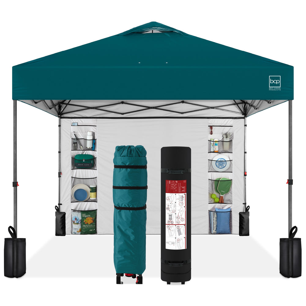 10x10ft Easy Setup Pop up Canopy Portable Tent W/ Side Wall 1-Button Push Case - Cerulean - 259