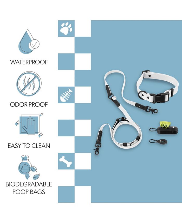 THE LICKER STORE, Luna 8FT Adjustable 6-in-1 Waterproof Hands-Free Leash and Collar with LED Flashlight, Bag Dispenser, and Poop Bag Holder - Multi - Large -J12-0633