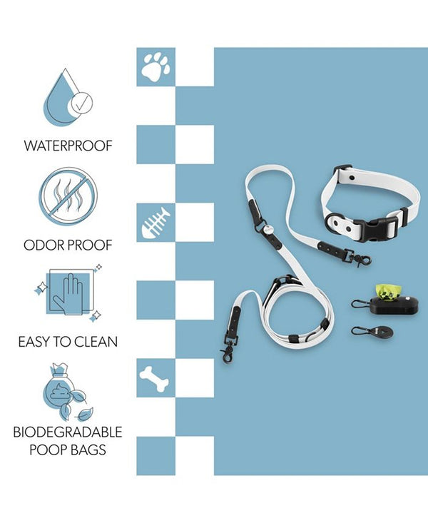 THE LICKER STORE, Luna 8FT Adjustable 6-in-1 Waterproof Hands-Free Leash and Collar with LED Flashlight, Bag Dispenser, and Poop Bag Holder - Multi - Large -J12-0633