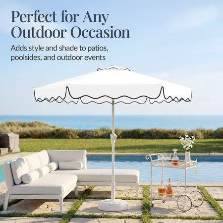 Best Choice Products 7.5ft Patio Market Umbrella with Wavy Trim, Fade-Resistant, Crank & Tilt, Wind Vent - White -J1-0335 -L1-0336