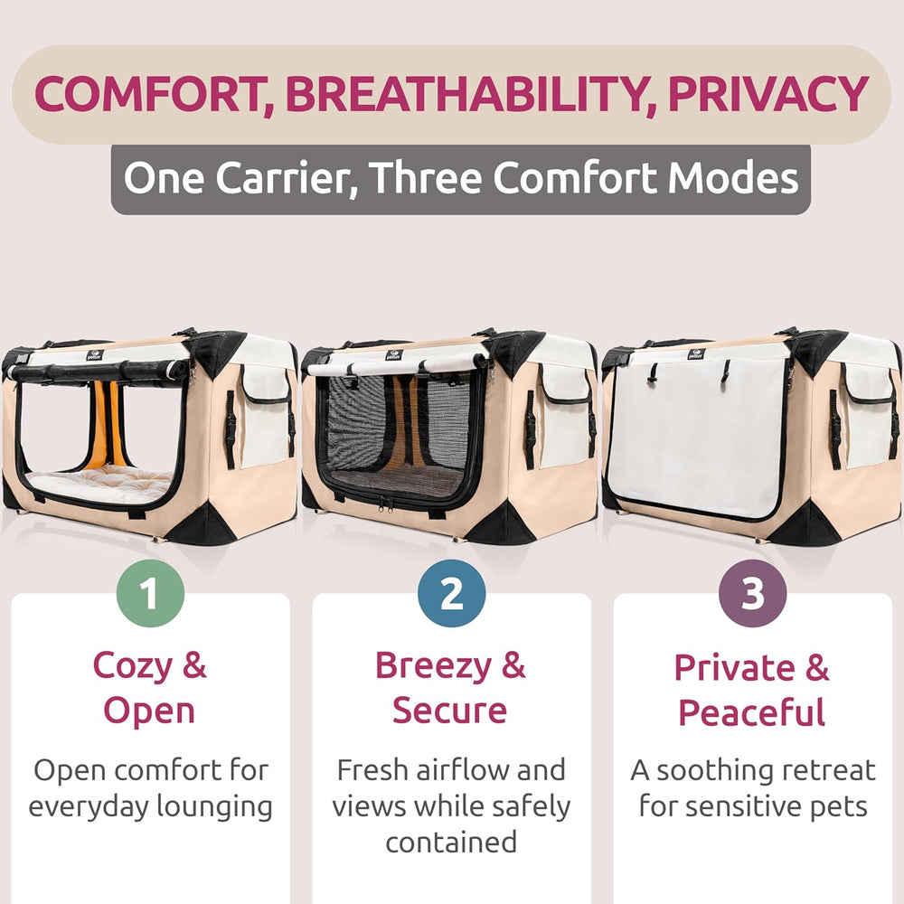 Cat & Dog Pet Carrier, Soft-Sided, Large 24"x16"x16", Fits Large Cat, 2 Cats, or Medium Dog Comfortably, Great for Travel & Vet Visits, Privacy Windows, Removable Bed, Locking Zippers, Foldable -J12-0732