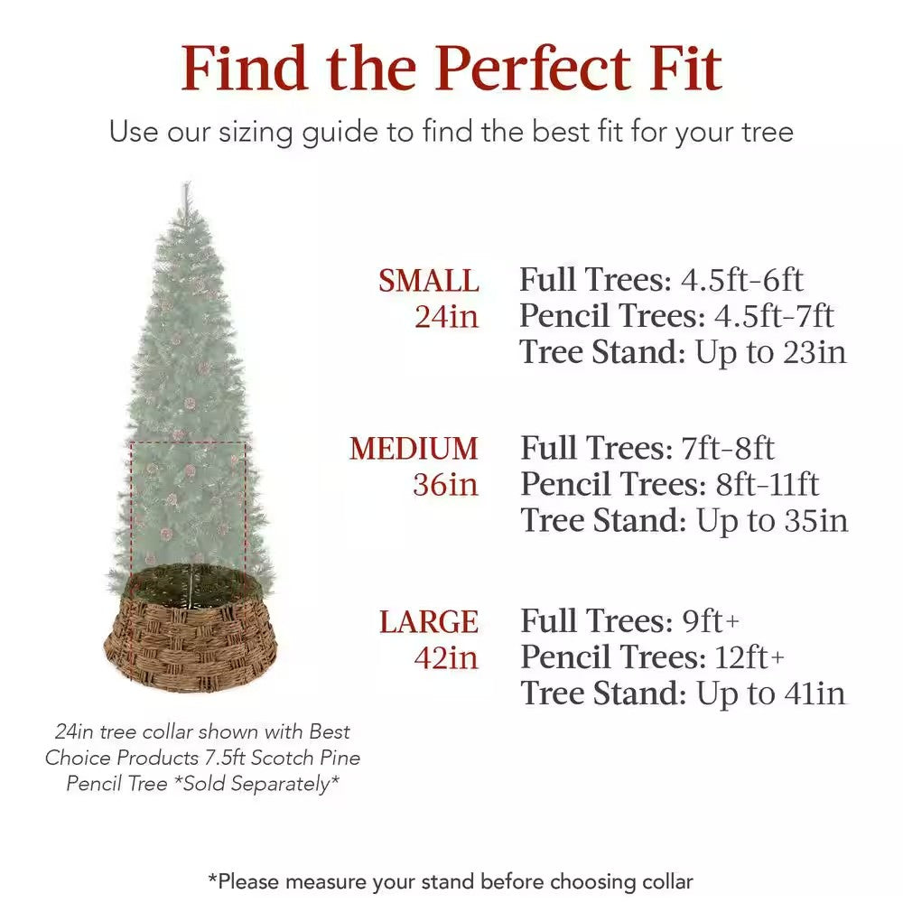 36 in. Basket Woven Hyacinth Christmas Cellulose Tree Collar, Skirt Accessory with Cord Cut-Out in Chestnut -E4-1965