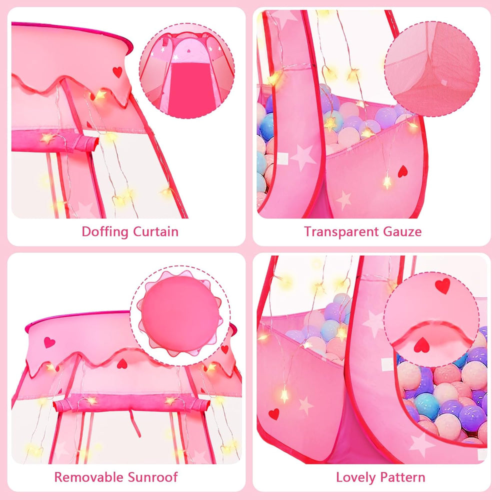 Pop Up Princess Tent with Star Light, Toys for 2 3 Year Old Girl Birthday Gift, Ball Pit for Baby with 1 Carrying Bag, Foldable Kids Play Tent for Toddlers, Two Year Old Girl Toy Indoor Outdoor 1376