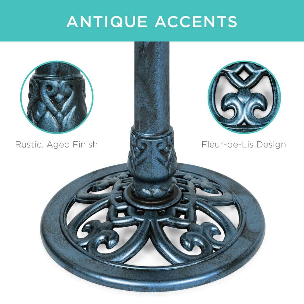 Rustic Peacock Blue Birdbath -A5-0485
