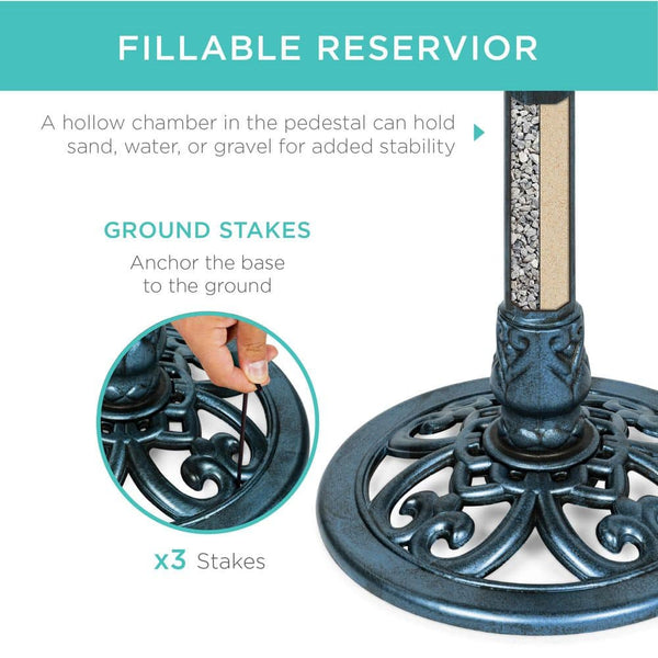 Rustic Peacock Blue Birdbath -A5-0485