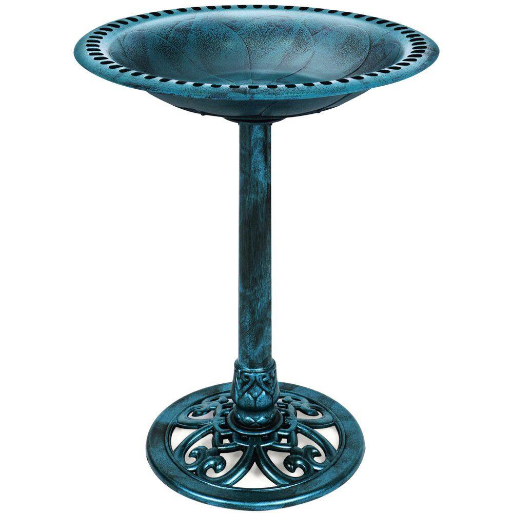Rustic Peacock Blue Birdbath -A5-0485