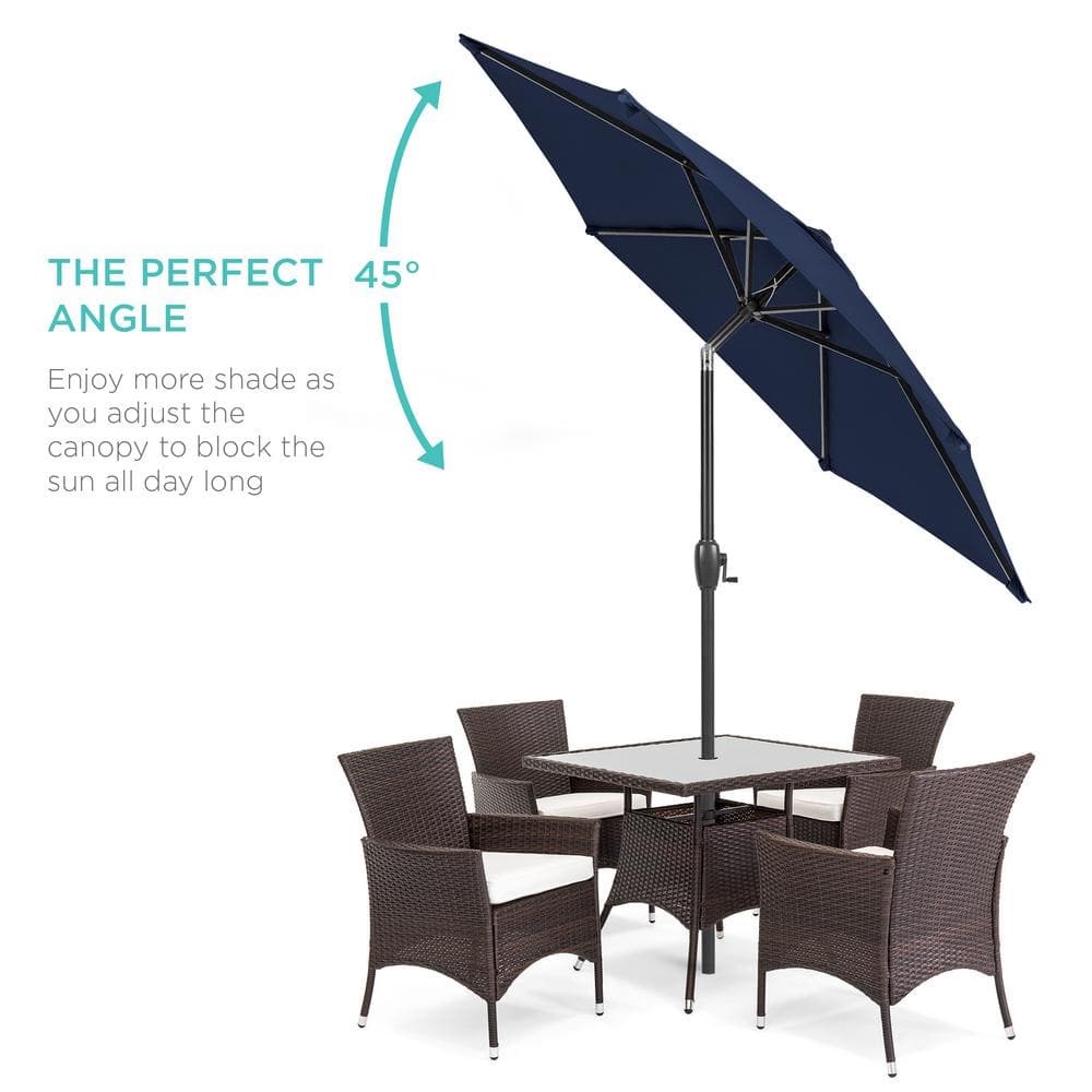 7.5 ft Heavy-Duty Outdoor Market Patio Umbrella with Push Button Tilt, Easy Crank Lift in Navy Blue 1738