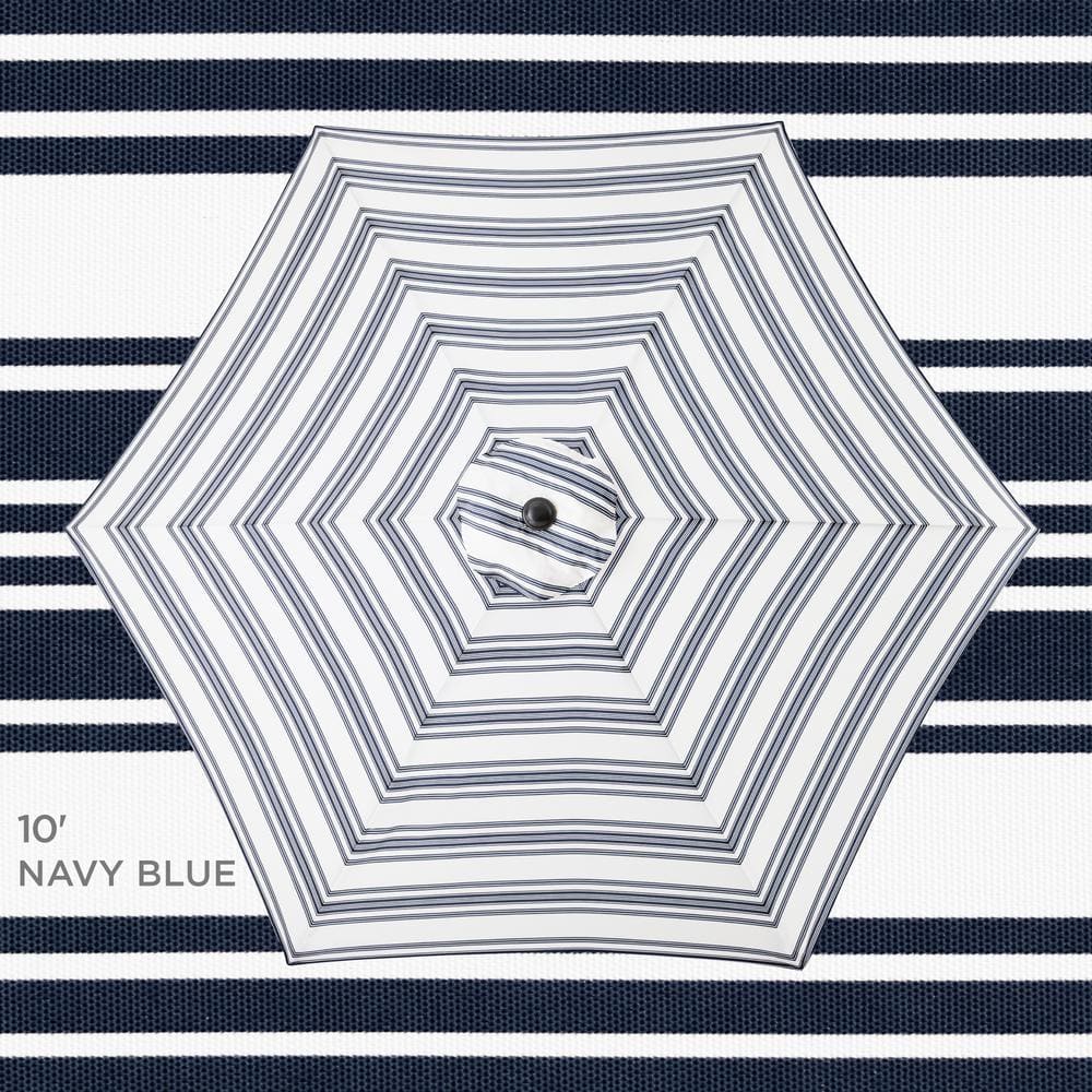 10 ft. Steel Market Tilt and Crank Patio Umbrella in Navy Blue Stripe -L7-0452