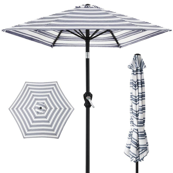 10 ft. Steel Market Tilt and Crank Patio Umbrella in Navy Blue Stripe -L7-0452