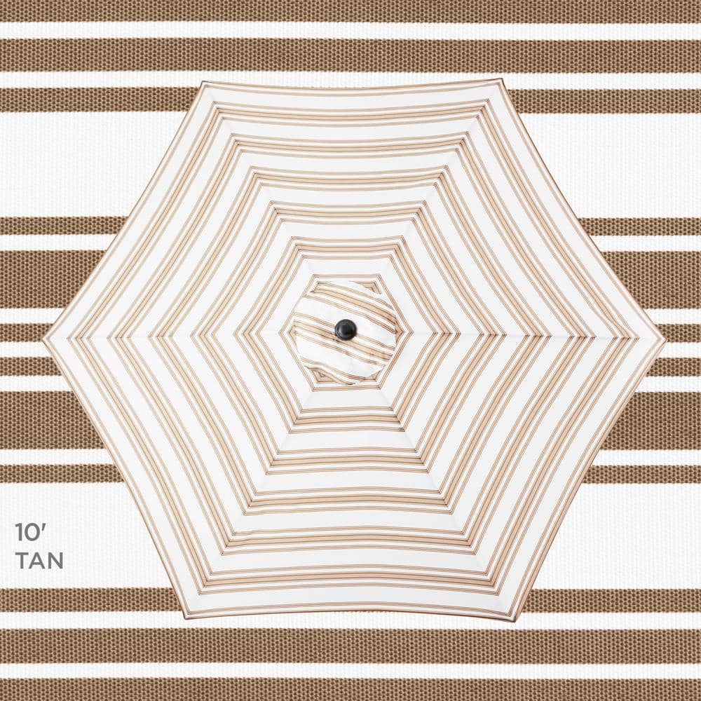 10 ft. Steel Market Tilt and Crank Patio Umbrella in Tan Stripe - L2 - 345