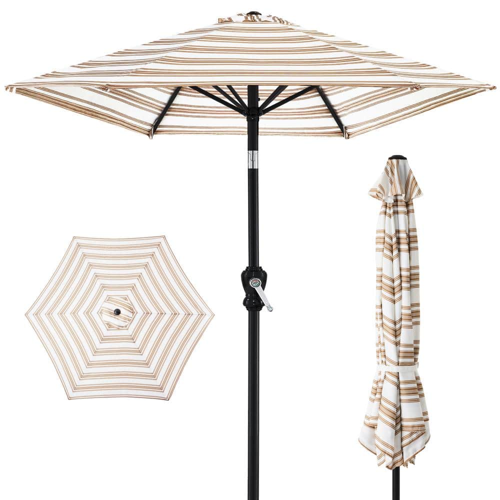 10 ft. Steel Market Tilt and Crank Patio Umbrella in Tan Stripe - L2 - 345