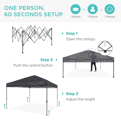 10 ft. x 10 ft. Gray Easy Setup Pop Up Canopy Instant Portable Tent with 1-Button Push - L8 - 1566