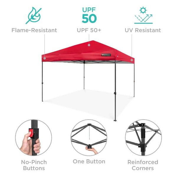 10 ft. x 10 ft. Red Easy Setup Pop Up Canopy Instant Portable Tent w/1-Button Push and Carry Case - L1 - 1369