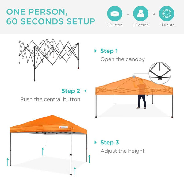 10 ft. x 10 ft. Orange Easy Setup Pop Up Canopy Instant Portable Tent w/1-Button Push and Carry Case - L8 - 1568