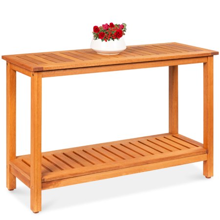 48in 2-Shelf Indoor Outdoor Wooden Console Table Multifunctional Buffet Bar Storage - Natural 731