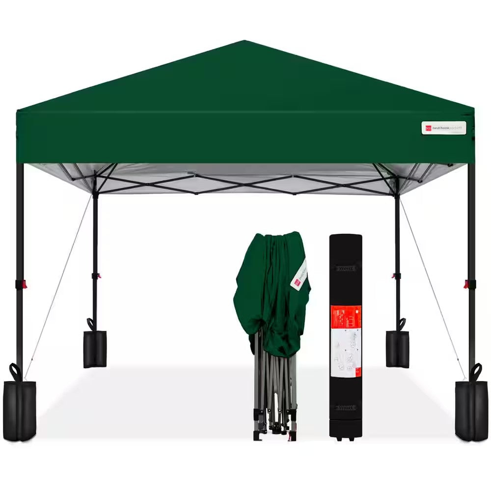 10 ft. x 10 ft. Forest Green Easy Setup Pop Up Canopy Instant Portable Tent w/1-Button Push and Carry Case 739
