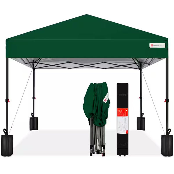 10 ft. x 10 ft. Forest Green Easy Setup Pop Up Canopy Instant Portable Tent w/1-Button Push and Carry Case 739