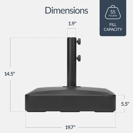 Best Choice Products Fillable Plastic Patio Umbrella Base Stand, Pole Holder w/ Adjustment Knob, Asscher Design - Black - J2 - 355