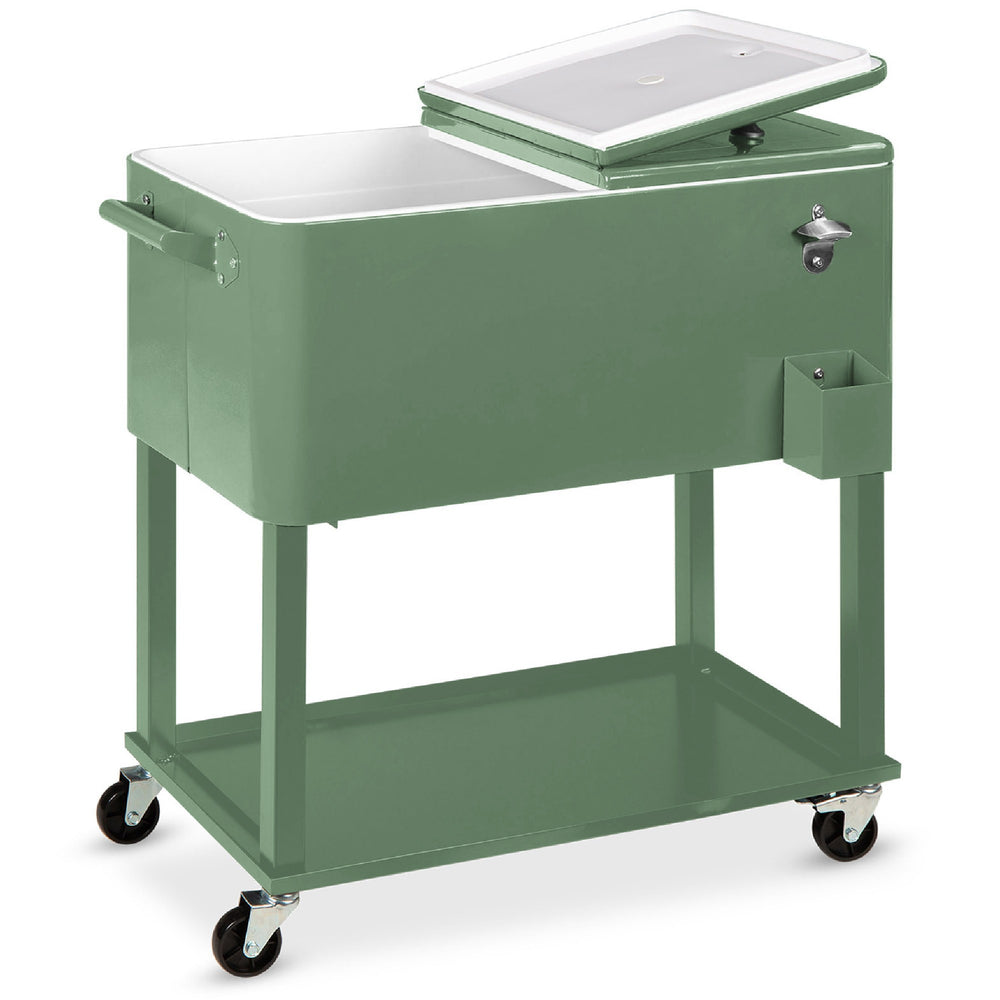 20 Gal Green Wheeled Chest Cooler with Bottle Opener, Drain Plug 707