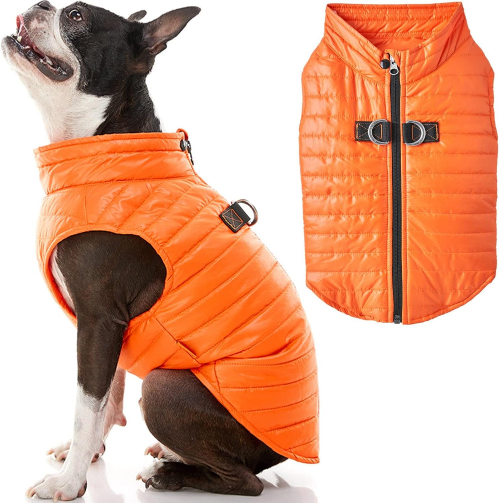 Gooby Puffer Vest Dog Jacket - Orange, Small - Ultra Thin Zip Up Wind Breaker with Dual D Ring Leash Water Resistant for Small to Medium Dogs - K11 - 593