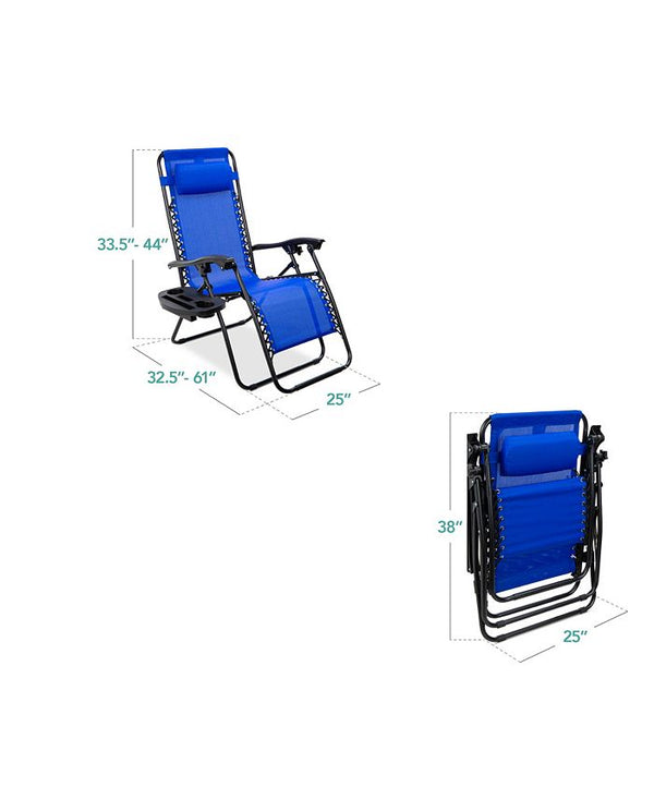 Best Choice Products Set of 2 Zero Gravity Lounge Chair Recliners for Patio, Pool w/ Cup Holder Tray - Blue - A13 - 714