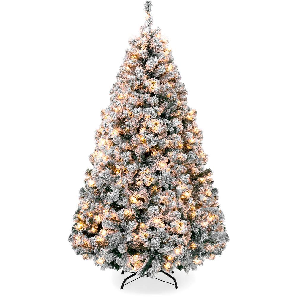 7.5 ft. Pre-Lit Incandescent Flocked Artificial Christmas Tree with 550 Warm White Lights M111