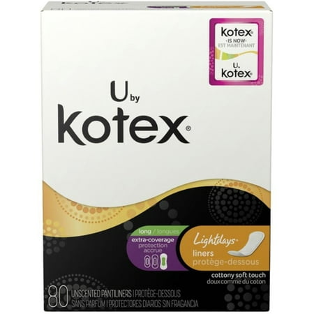 U by Kotex Lightdays Pantiliners, Extra Coverage, Unscented, Long 80 ea (Pack of 2)