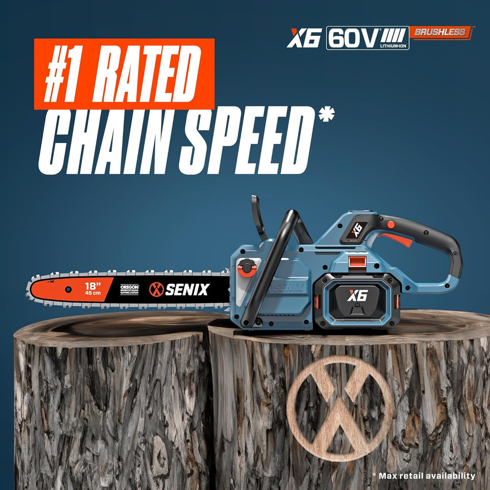 SENIX Chainsaw|60V 18" Battery Chainsaw|Brushless Electric Chainsaws|Cordless Chain Saw (tool only) |Garden Tool for Trees, Pruning, Branch Trimming, Best Gifts for Man, CSX6-M1 1547