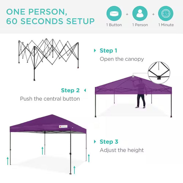 10 ft. x 10 ft. Amethyst Purple Easy Setup Pop Up Canopy Instant Portable Tent w/1-Button Push and Carry Case -C2-1016