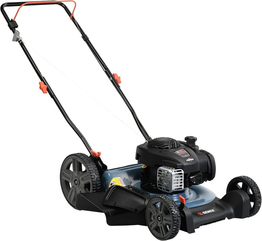 SENIX 21-Inch Gas Push Lawn Mower with 140 cc 4-Cycle Briggs & Stratton Engine, Mulching and Side Discharge, 6-Position Dual Lever Height Adjustment (LSPG-M6) 1655