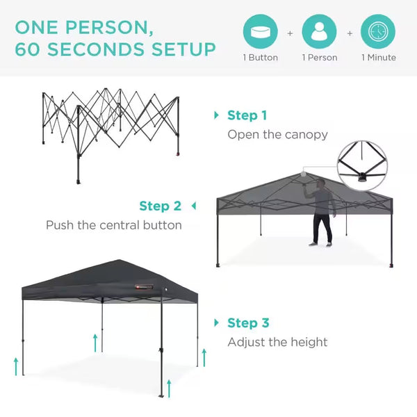 10 ft. x 10 ft. Gray Easy Setup Pop Up Canopy Instant Portable Tent with 1-Button Push - C3 - 1021