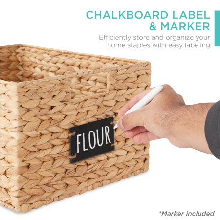 Best Choice Products Set of 2 16in Woven Water Hyacinth Pantry Baskets w/ Chalkboard Label, Chalk Marker - Natural - E4 - 989