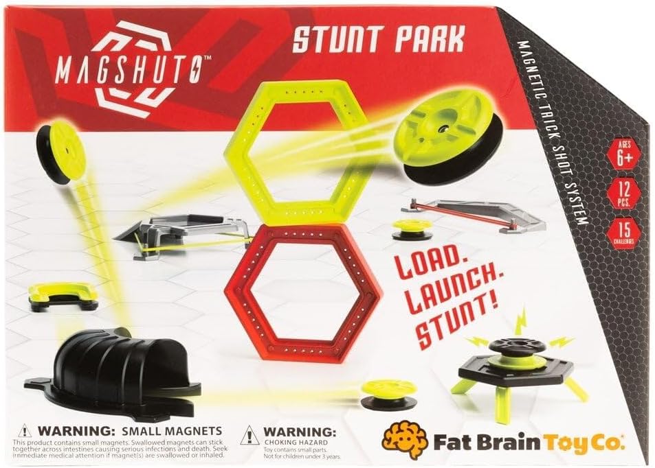Fat Brain Toys Magshuto Stunt Park, Trick Shot System, Magnet Toys Skill Disc Launch Set, Magnet Game for Kids and Tweens 1452