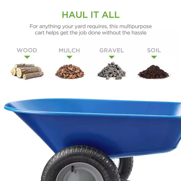 5 cu. ft. Blue Plastic Wheelbarrow with Padded Handles - H6 - 94