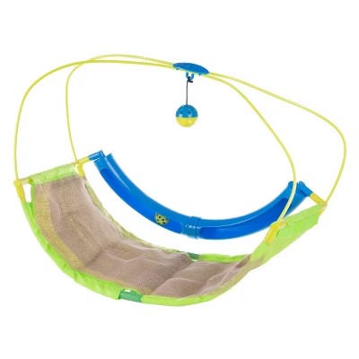 Interactive Cat Toy Rocking Activity Mat- Swing Playing Station with Sisal Scratching Area, Hanging Toy, Rolling Ball for Cats and Kittens by PETMAKER - K12 - 627