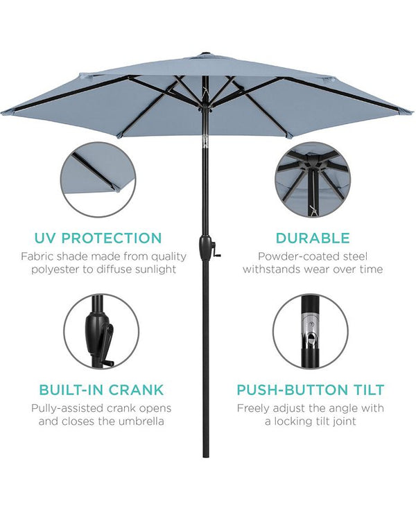 Best Choice Products 7.5ft Heavy-Duty Outdoor Market Patio Umbrella w/ Push Button Tilt, Easy Crank - Blue - F1 - 1956