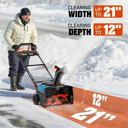 SENIX 40V 21 Inch Brushless Snow Thrower Cordless Snow Blower,Includes10000mAh Batteries & LED Lights,5-Year Warranty,33ft Throw, 680Lbs/Min 1524