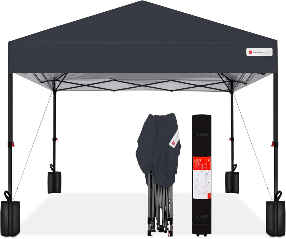 10x10ft 1-Person Setup Pop Up Canopy Tent Instant Portable Shelter w/ 1-Button Push, Case, 4 Weight Bags - Gray - 285